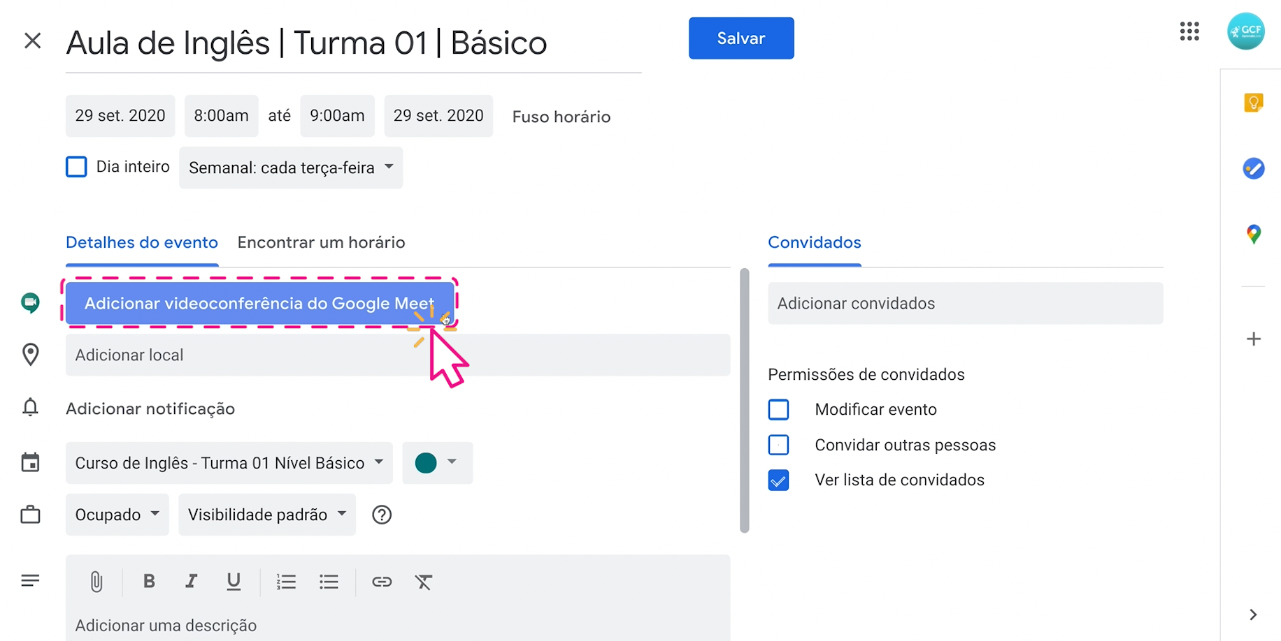 Como usar Google Meet nas aulas virtuais do Google Classroom 8